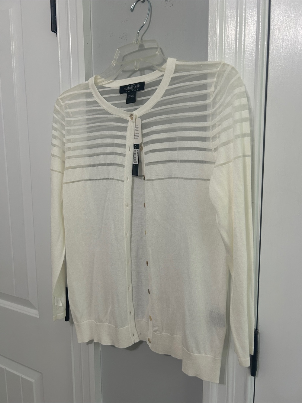 Worthington Ivory Sheer Stripe Button-Front Cardigan